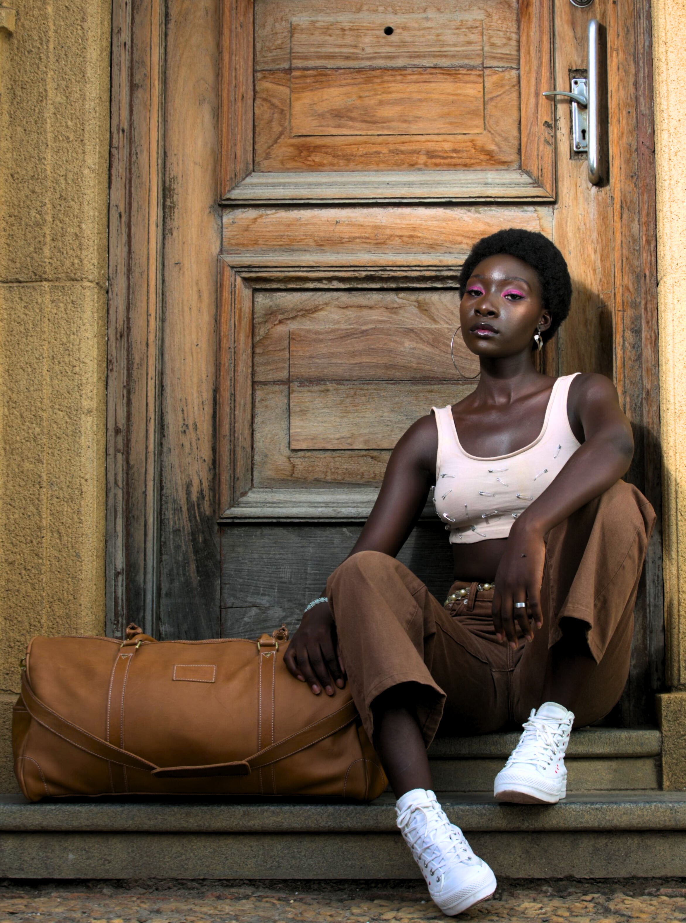 Ulendo Duffle Bag in Tan/Blue - Handcrafted Leather Travel Gear