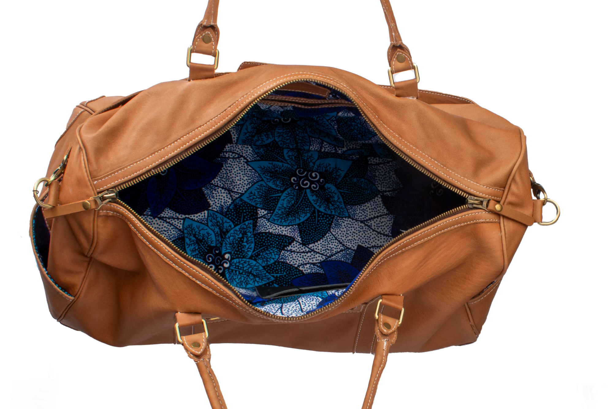 Ulendo Duffle Bag in Tan/Blue - Handcrafted Leather Travel Gear